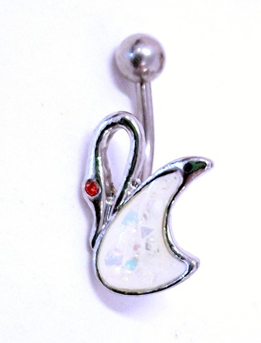 Belly Ring Animal Bird Swan Opal Glitter Gem Non Dangle Naval Steel # - Picture 1 of 3