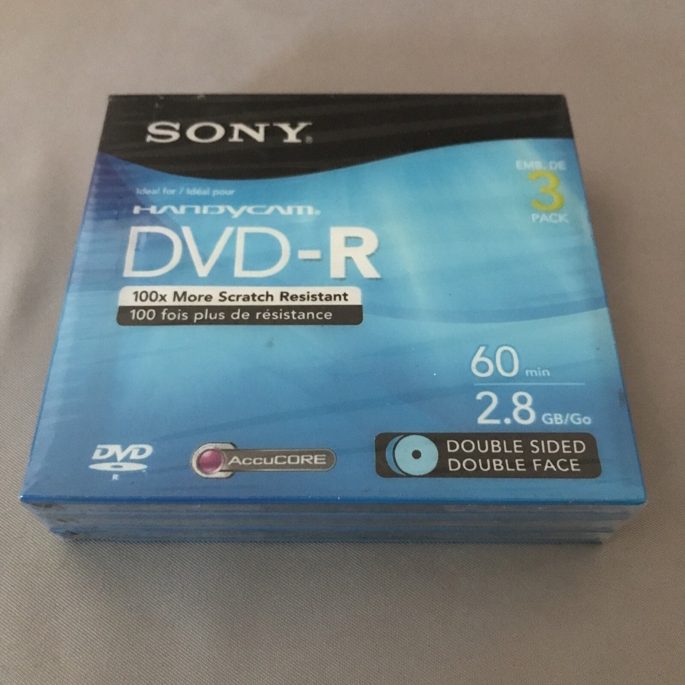 3 Pack Sony Handycam DVDR Blank Mini Discs 60 min 2.8 GB Double Sided