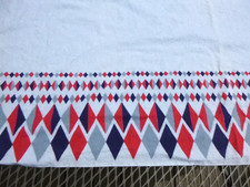Vtg Cotton Flannel Border Print Fabric Gray Red Blue Diamonds 35.5"x2 yds FLAWS