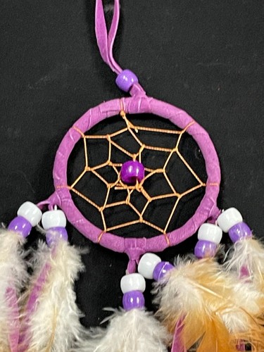 DREAM CATCHER - Handmade -PURPLE with Feathers - Wall Hanging - 9 inch - Picture 10 of 12