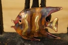 Vintage Artisan Costume Jewelry MCM Enamel on Copper Angelfish Fish Brooch Pin