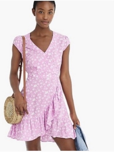 J. CREW PINK FLORAL RUFFLE FRONT FAUX 