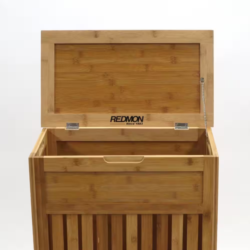 Laundry Hamper Bamboo Contemporary With Side Handle Holes Dirty Clothes Storage - Picture 5 of 12
