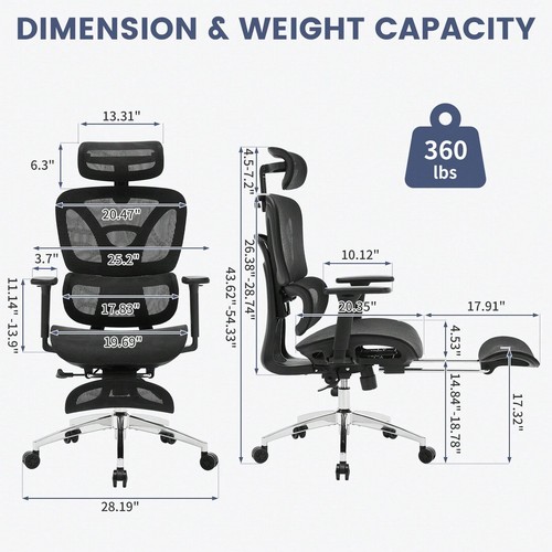 Ergonomic Office Chair Footrest Reclining High Back Mesh Dynamic Lumbar Support - Picture 7 of 7