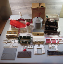 Large Lot Model Train Plasticville Buildings, Utility Light Poles, Trees Parts