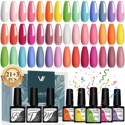 VANREESA 24 PCS Gel Nail Polish Set Spring Summer Colours Pink Blue Green Gel