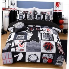 Basketball Bedding Set for Boys Kids Teens, Soft and Red Twin 6Pcs Black