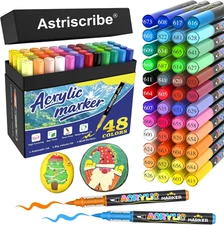 48 Colors Acrylic Paint Pens Markers, No-Bleed Brush Tip Acrylic Markers with Au