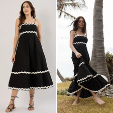 Sim and Sam Black White Ric Rac Poplin Maxi Dress - Size Large