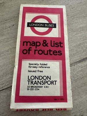 Vintage 1972 London Buses Map and List of Routes UK Bus Transport Underground