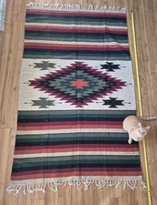 Handwoven Mexican Blanket Thick Southwest Diamond Serape Heavy 80"x48"