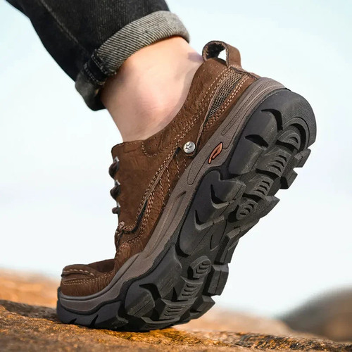 Men Genuine Leather Shoes Flats Non-slip Hiking Leisure Driving Outdoor Sneakers - Picture 7 of 28