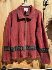 Vintage Christopher Banks Designer Sweater Women s Size XL Hand Embroidered Zip