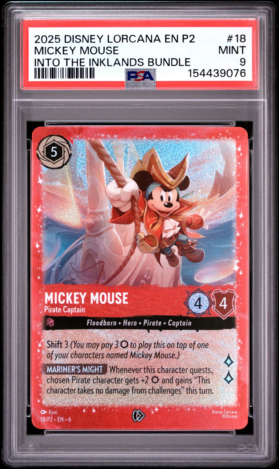 2025 DISNEY LORCANA EN P2-PROMO #18 MICKEY MOUSE - PIRATE CAPTAIN PSA 9