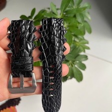 Black 22mm/20 mm 100 Genuine Exotic Leather Skin Watch Strap Band-Handmade