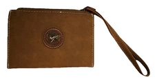 Kangaroo Australia Wallet Wristlet Faux Leather Zip ID Credit Card Brown 6”