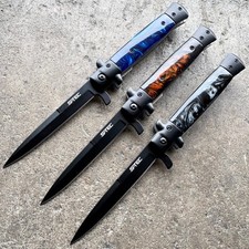 9" Classic Blade Spring Assist Black Folding Open EDC Pocket Knife
