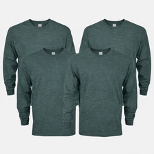 Gildan Unisex Adult Ultra Cotton Long Sleeve T-Shirt Dark Heather Green 4-Pack 