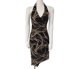 David Meister Womens Size 6 Cocktail Halter Dress Animal Print Asymmetric Skirt