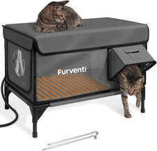 Insulated Heated Outdoor Cat House with Escape Door - Dark Grey