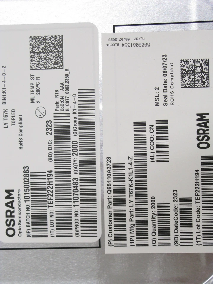 2000 PCS OSRAM LYT67K-K1L1-4-Z YELLOW Single Color LEDs, 587nm 22.4mcd, 2mA - Image 2 of 2