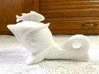 Vintage Kemple Milk Glass Dolphin with Koi Fish Finial Covered Dish 7-1/2" Long