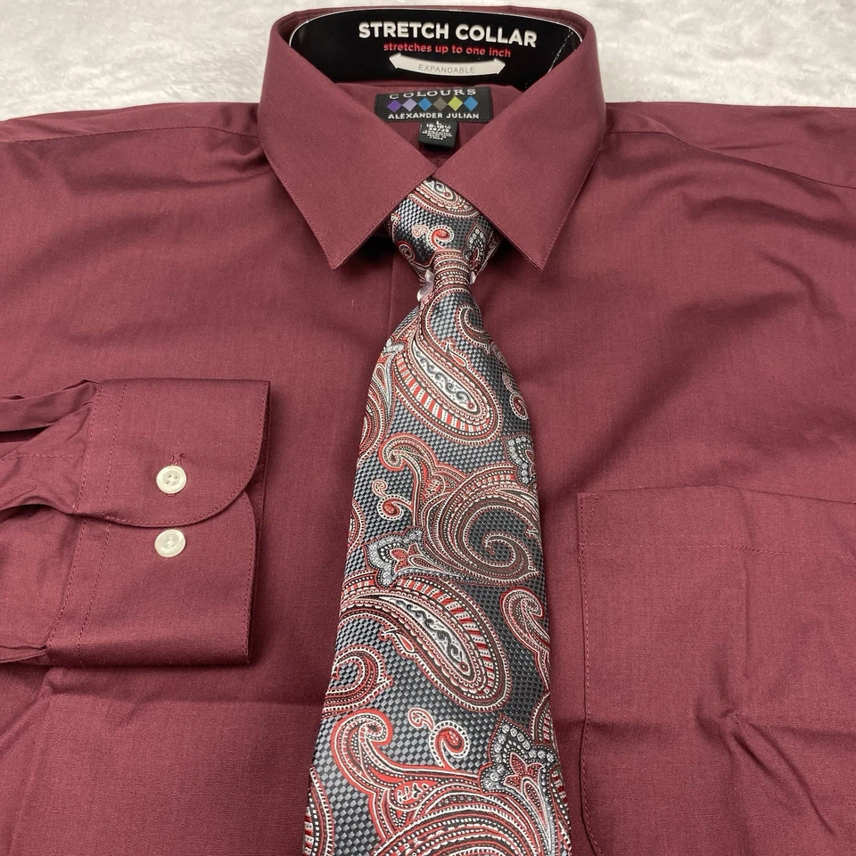 Camisa de vestir Alexander Julian Colores para hombre 16,5-34/35 con corbata borgoña regular  Foto 4 de 4