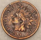 1881 Indian Head One Cent Penny 1C F/VF Coin!  #14407