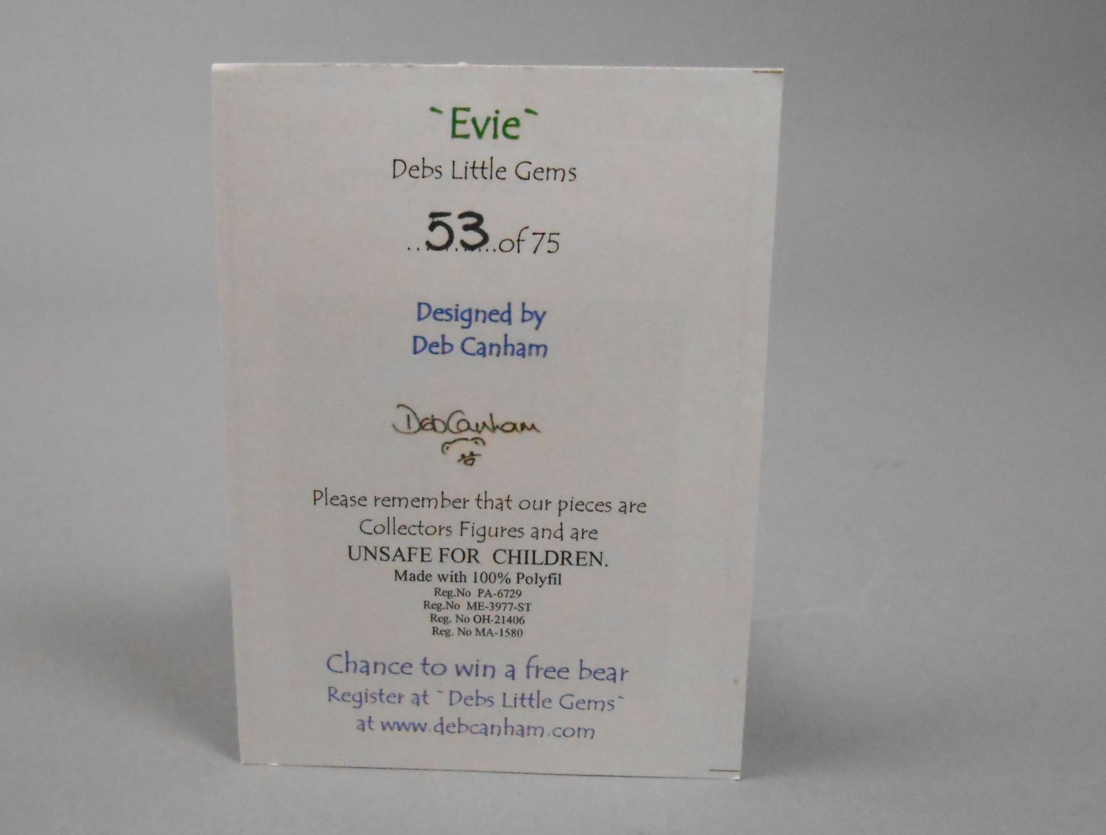 Deb Canham Deb's Little Gems Evie Christmas Bear Brand New with Tag and Box