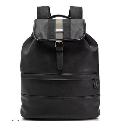 Ted Baker London Webbing Backpack Faux Grain Leather Black Textured Laptop Bag