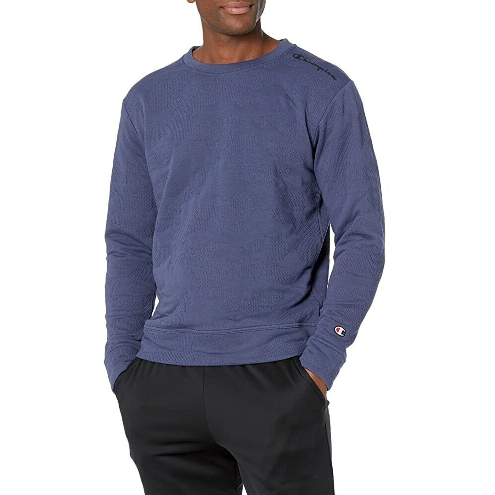 Champion Men's Blue Textured Layering Crew Sweatshirt Size S Sport Style