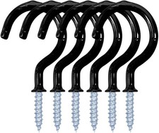 12 Pack Vinyl Coated Ceiling Hooks,Screw-in Mug 1-1/4 Inch, Black