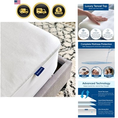 King Size Luxury Tencel Mattress Protector, 100% Waterproof, Ultra Soft, Natu...