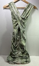 SHEIN Green White Snakeskin Print Flirty Halter Bodycon Dress Shirred Sz 6 Flaw