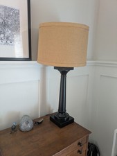 Black Table Lamp for Adults, Corded, Beige Fabric Drum Shade Included