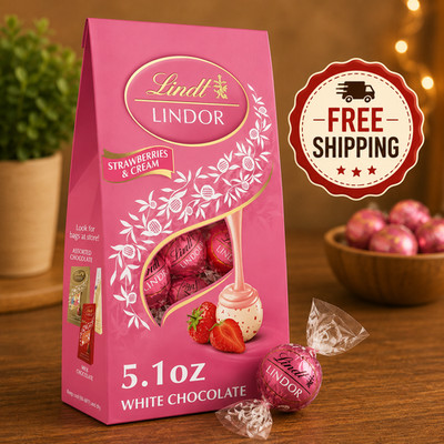 Lindt LINDOR Strawberries & Cream White Chocolate Truffles 5.1oz Bag- Free Ship
