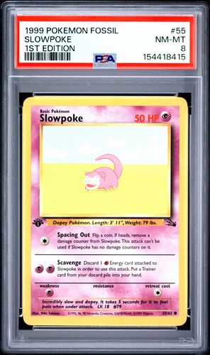 1999 POKEMON FOSSIL 1ST EDITION #55 SLOWPOKE PSA 8