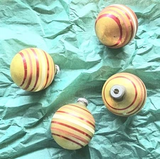 4 Vintage Shiny Brite Glass Ball Ornaments 2.5" Gold Striped Red Orange White