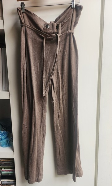 Luna  Gallery Sz L Brown Cotton Wide Leg High Rise Relaxed lounge Pants stretchy