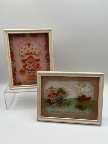 VTG Strawberry Shortcake By LuLu’s Reverse Glass 1980’s Framed Art (2) Matching