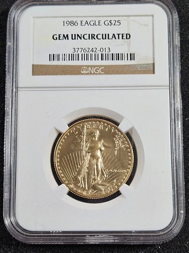 🌟 1986 $25 American Gold Eagle 1/2 oz Bullion Coin NGC GEM BU UNC 1ST YEAR