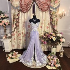 Purple Strapless Evening Dress with Sequin Appliques Split Sweetheart Prom Gowns