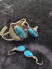Taco Mexico Silver Turquoise  Bracelet Earrings & Size 6  Ring Set Vintage