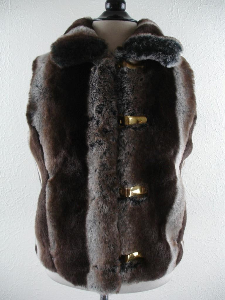 Women's sz M Baby Phat Faux Chinchilla Fur Vest Jacket Brown Mob Wife Plush  Soft