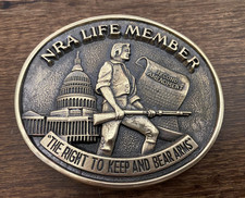 NRA LIFE MEMBER The Right To Bear Arms 2nd Amendment Brass BELT BUCKLE Jadco