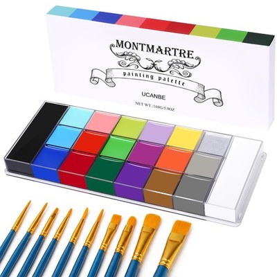 UCANBE MONTMARTRE Body Face Paint Oil Palette + 10PCS Large, Multicolor