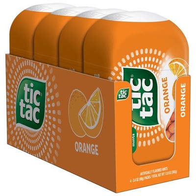 Tic Tac Orange, On-the-Go Pocket-Sized Mints, 3.4 Ounce (Pack of 4), Orange 