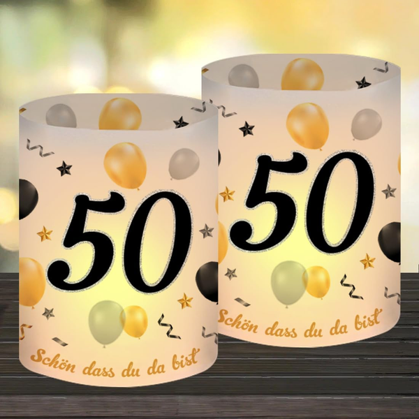 12 Windlicht Tischdeko 50 Geburtstag, Happy Birthday Tischdeko 50. Geburtstag Fr-image