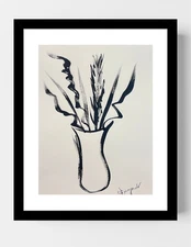 GUAJARDO Original Expressionism Flower Vase 12X9 Paper Signed Art