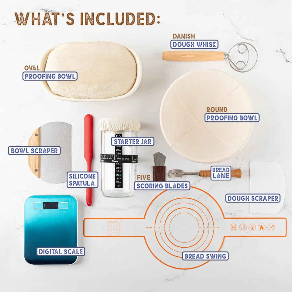 Сделай сам стартовый набор для закваски — инструменты для выпечки хлеба баннетон корзина банка масштаб венчик - Изображение 4 из 4